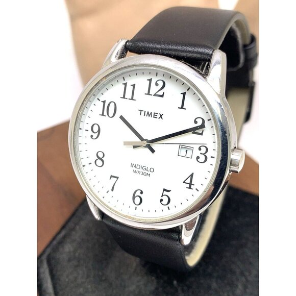 Timex Men's Watch TW2P75600 Quartz Indiglo White Dial Black Leather Band 38mm